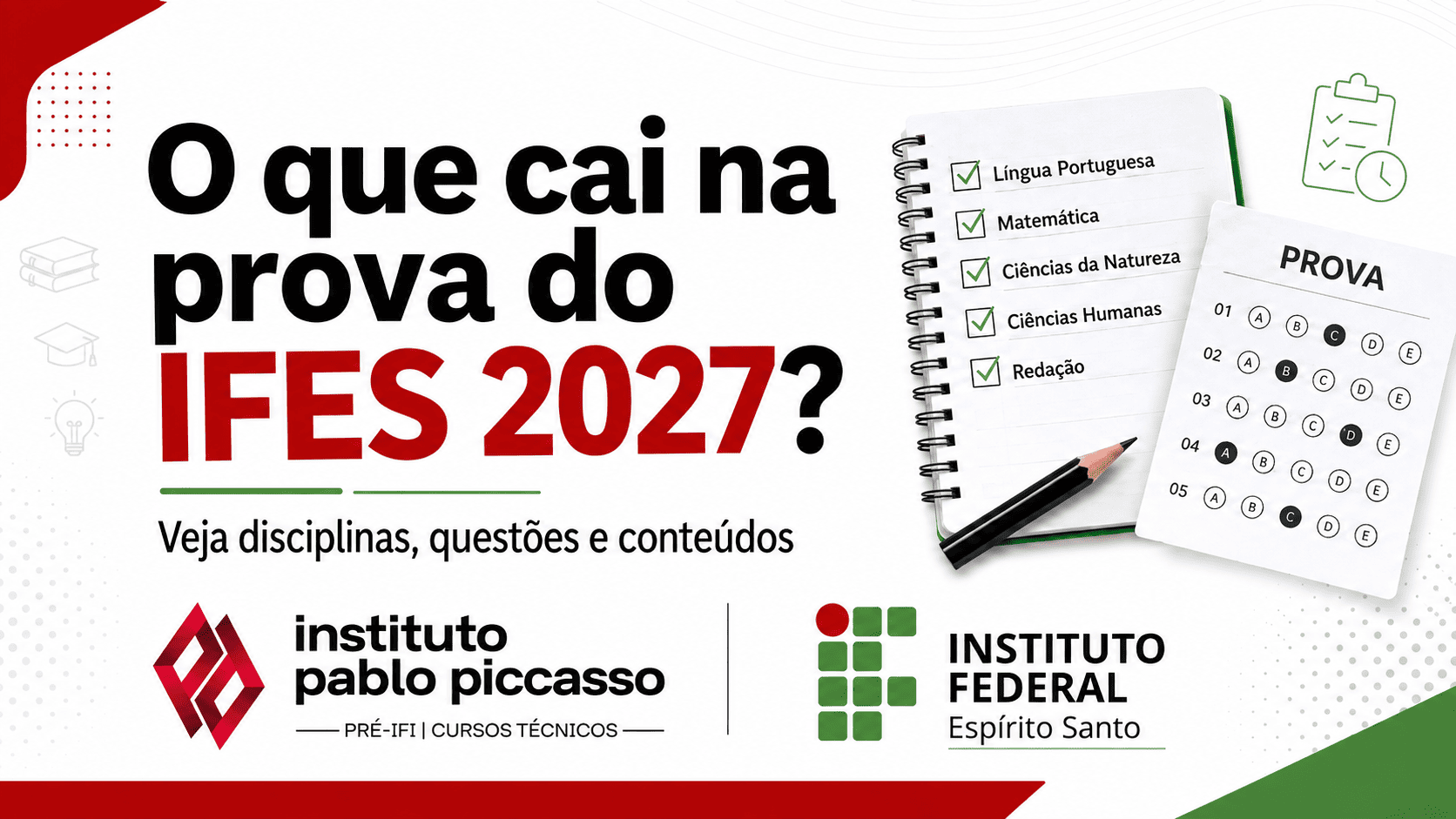 O que cai na prova do IFES 2027? Veja disciplinas, questões e conteúdos