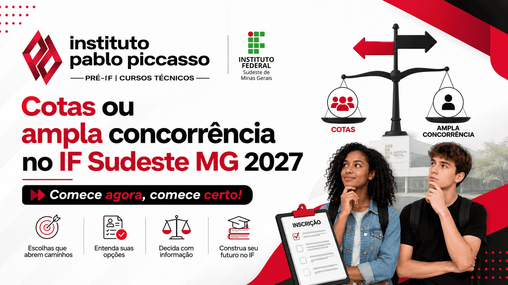 Cotas ou ampla concorrência no IF Sudeste MG 2027: entenda como escolher